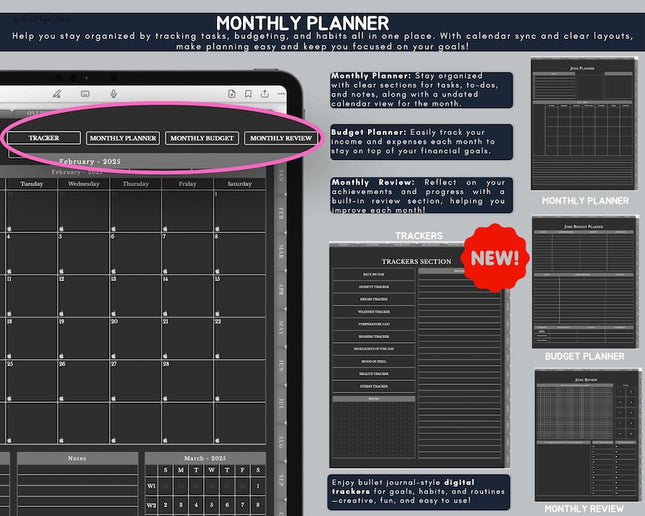 Dark Mode All In One Digital Planner Portrait 2025 2026 2027 Digital Journal, Digital Goodnotes Template, Weekly, Daily Planner
