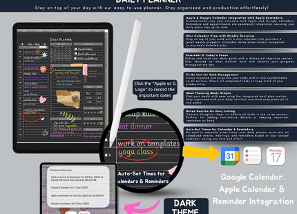 Dark Mode All In One Digital Planner Portrait 2025 2026 2027 Digital Journal, Digital Goodnotes Template, Weekly, Daily Planner