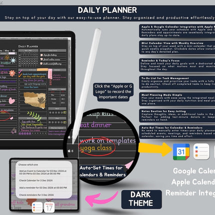 Dark Mode All In One Digital Planner Portrait 2025 2026 2027 Digital Journal, Digital Goodnotes Template, Weekly, Daily Planner - Crafty Temps