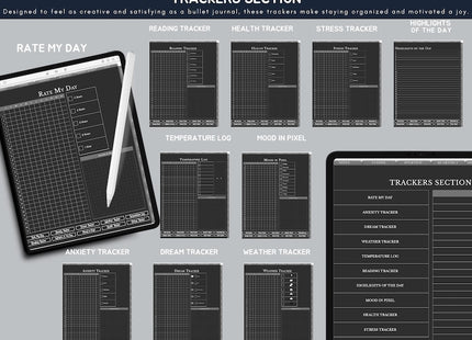 Dark Mode All In One Digital Planner Portrait 2025 2026 2027 Digital Journal, Digital Goodnotes Template, Weekly, Daily Planner