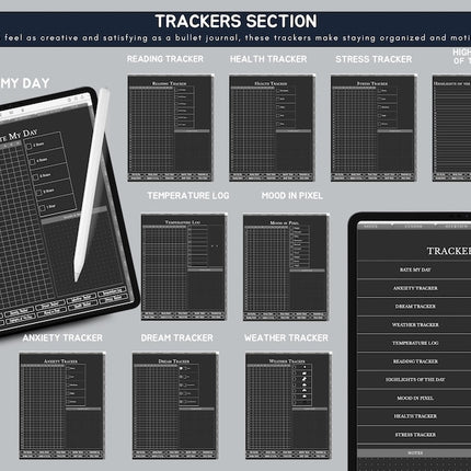 Dark Mode All In One Digital Planner Portrait 2025 2026 2027 Digital Journal, Digital Goodnotes Template, Weekly, Daily Planner - Crafty Temps