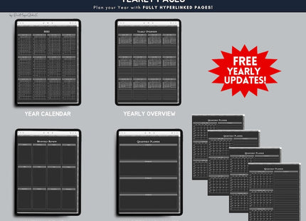 Dark Mode All In One Digital Planner Portrait 2025 2026 2027 Digital Journal, Digital Goodnotes Template, Weekly, Daily Planner