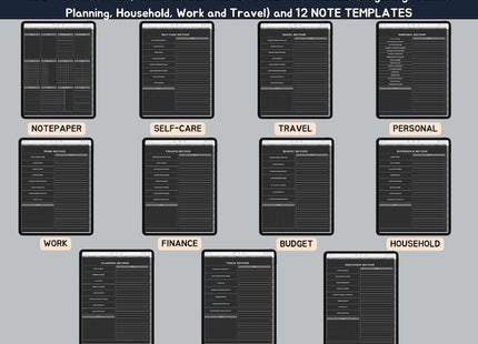 Dark Mode All In One Digital Planner Portrait 2025 2026 2027 Digital Journal, Digital Goodnotes Template, Weekly, Daily Planner