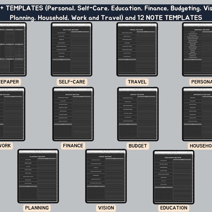Dark Mode All In One Digital Planner Portrait 2025 2026 2027 Digital Journal, Digital Goodnotes Template, Weekly, Daily Planner - Crafty Temps