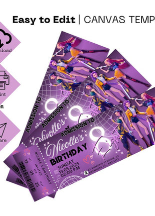 K-Pop Demon Hunter Birthday Invitation | 3 Editable Ticket Designs