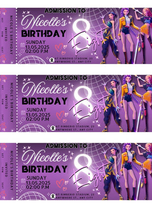K-Pop Demon Hunter Birthday Invitation | 3 Editable Ticket Designs