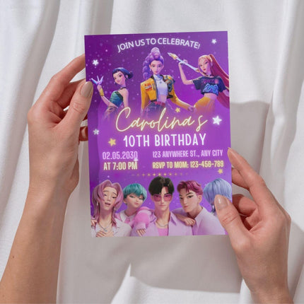 KPop Demon Hunter Birthday Invitation | Editable Canva Template | Kpop Anime Invite | Digital Download | Printable Birthday Card for Kids
