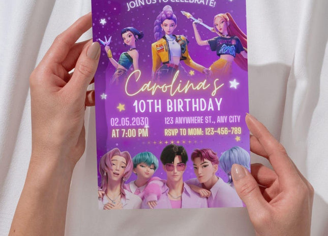 KPop Demon Hunter Birthday Invitation | Editable Canva Template | Kpop Anime Invite | Digital Download | Printable Birthday Card for Kids