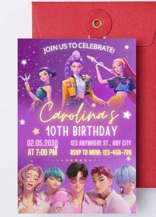 KPop Demon Hunter Birthday Invitation | Editable Canva Template | Kpop Anime Invite | Digital Download | Printable Birthday Card for Kids