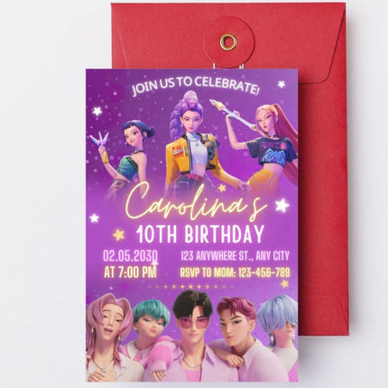 KPop Demon Hunter Birthday Invitation | Editable Canva Template | Kpop Anime Invite | Digital Download | Printable Birthday Card for Kids