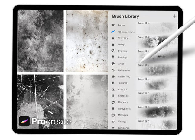 150 Grunge Texture Brushes for Procreate | Distressed, Gritty, Vintage, Scratch & Overlay Brush Pack | Procreate Texture Bundle | Digital Download