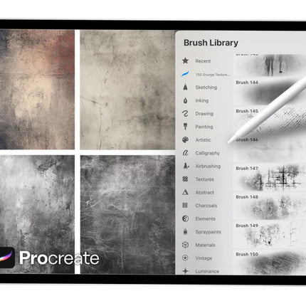 150 Grunge Texture Brushes for Procreate | Distressed, Gritty, Vintage, Scratch & Overlay Brush Pack | Procreate Texture Bundle | Digital Download - Crafty Temps
