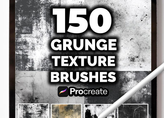 150 Grunge Texture Brushes for Procreate | Distressed, Gritty, Vintage, Scratch & Overlay Brush Pack | Procreate Texture Bundle | Digital Download