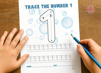 Number 1 Tracing Worksheet | Preschool Fine Motor Skills | Homeschool Printable PDF | Early Learning Tracing Activity