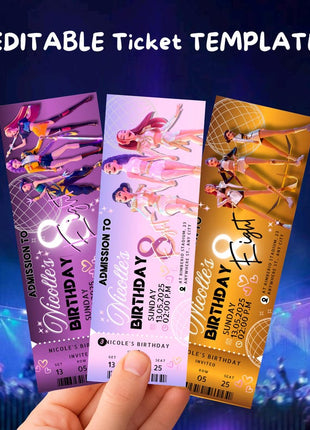 K-Pop Demon Hunter Birthday Invitation | 3 Editable Ticket Designs