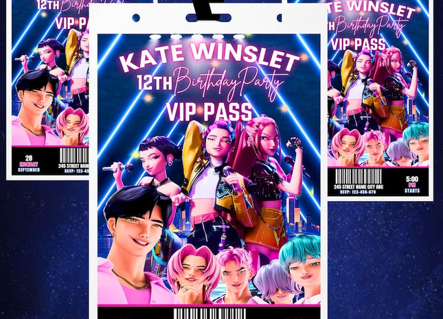 Kpop Demon Hunters Birthday Bundle | Concert Style Party Pass | VIP Pass Digital Templates | 3 Editable Ticket Designs | Digital Download