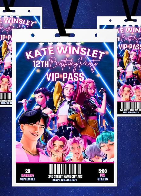 Kpop Demon Hunters Birthday Bundle | Concert Style Party Pass | VIP Pass Digital Templates | 3 Editable Ticket Designs | Digital Download
