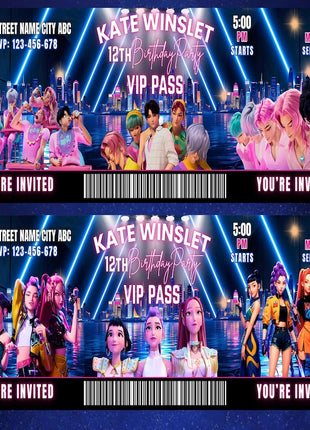 Kpop Demon Hunters Birthday Bundle | Concert Style Party Pass | VIP Pass Digital Templates | 3 Editable Ticket Designs | Digital Download