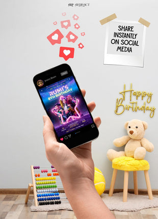 Editable KPop Demon Hunter Birthday Invitation Template, Huntrix Birthday Digital Invites, Custom K-pop Theme Birthday Card, Canva Template