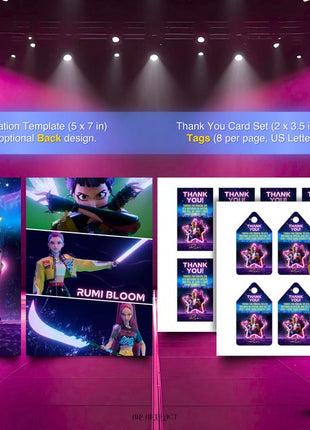 Editable KPop Demon Hunter Birthday Invitation Template, Huntrix Birthday Digital Invites, Custom K-pop Theme Birthday Card, Canva Template