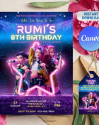 Editable KPop Demon Hunter Birthday Invitation Template, Huntrix Birthday Digital Invites, Custom K-pop Theme Birthday Card, Canva Template