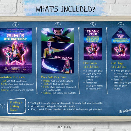 Editable KPop Demon Hunter Birthday Invitation Template, Huntrix Birthday Digital Invites, Custom K-pop Theme Birthday Card, Canva Template