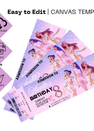 K-Pop Demon Hunter Birthday Invitation | 3 Editable Ticket Designs