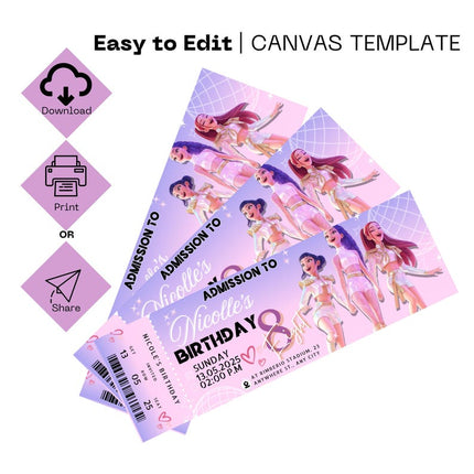 K-Pop Demon Hunter Birthday Invitation | 3 Editable Ticket Designs