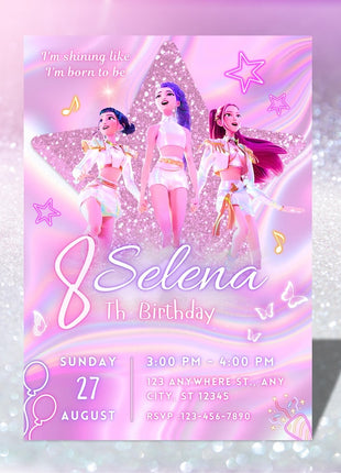 KPop Demon Hunter Birthday Invitation, Kpop Anime Invite, Printable Birthday Card for Kids