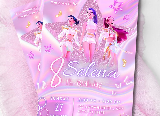 KPop Demon Hunter Birthday Invitation, Kpop Anime Invite, Printable Birthday Card for Kids