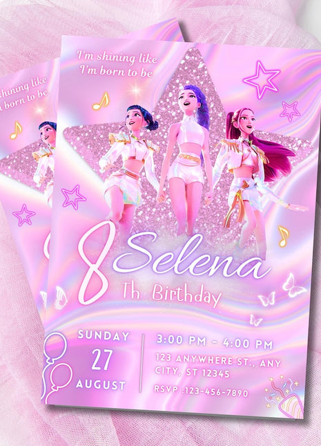 KPop Demon Hunter Birthday Invitation, Kpop Anime Invite, Printable Birthday Card for Kids