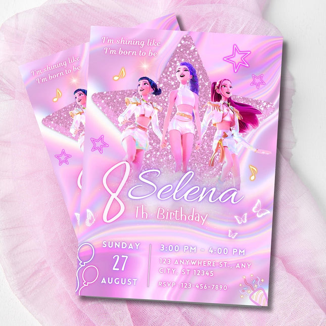 KPop Demon Hunter Birthday Invitation, Kpop Anime Invite, Printable Birthday Card for Kids