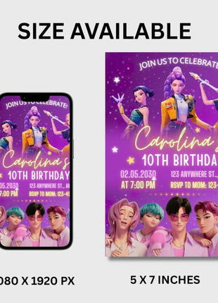 KPop Demon Hunter Birthday Invitation | Editable Canva Template | Kpop Anime Invite | Digital Download | Printable Birthday Card for Kids