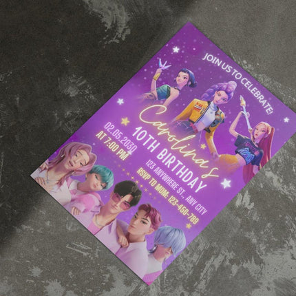 KPop Demon Hunter Birthday Invitation | Editable Canva Template | Kpop Anime Invite | Digital Download | Printable Birthday Card for Kids