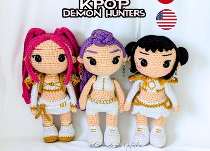 🎤 KPOP Demon Hunters Crochet Pattern Bundle – Rumi, Zoey & Mira Chibi Dolls