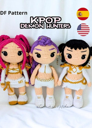 🎤 KPOP Demon Hunters Crochet Pattern Bundle – Rumi, Zoey & Mira Chibi Dolls
