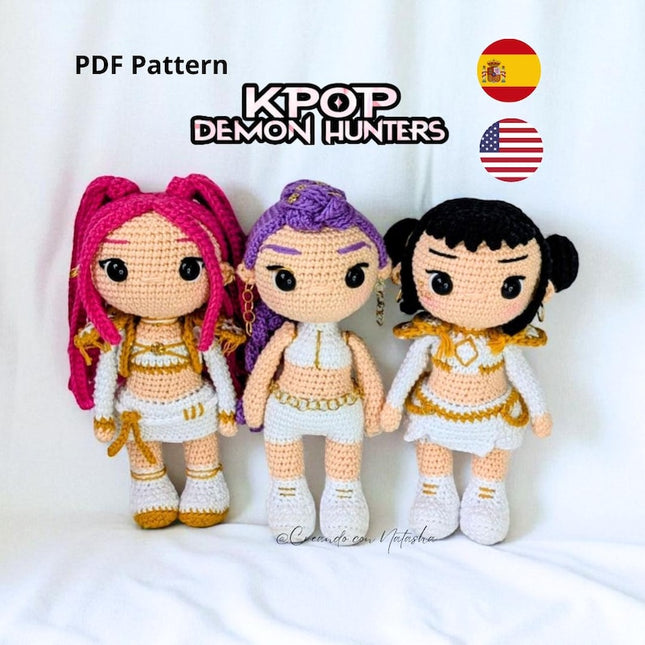 🎤 KPOP Demon Hunters Crochet Pattern Bundle – Rumi, Zoey & Mira Chibi Dolls