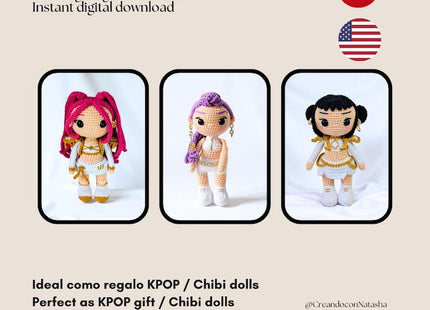 🎤 KPOP Demon Hunters Crochet Pattern Bundle – Rumi, Zoey & Mira Chibi Dolls