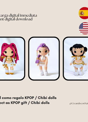 🎤 KPOP Demon Hunters Crochet Pattern Bundle – Rumi, Zoey & Mira Chibi Dolls