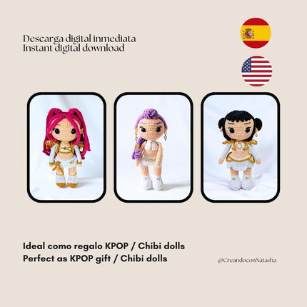 🎤 KPOP Demon Hunters Crochet Pattern Bundle – Rumi, Zoey & Mira Chibi Dolls