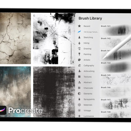 150 Grunge Texture Brushes for Procreate | Distressed, Gritty, Vintage, Scratch & Overlay Brush Pack | Procreate Texture Bundle | Digital Download - Crafty Temps