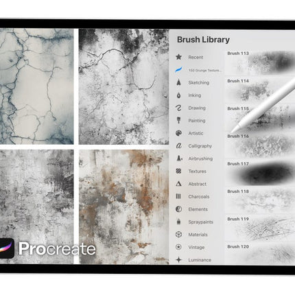 150 Grunge Texture Brushes for Procreate | Distressed, Gritty, Vintage, Scratch & Overlay Brush Pack | Procreate Texture Bundle | Digital Download - Crafty Temps