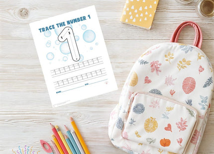 Number 1 Tracing Worksheet | Preschool Fine Motor Skills | Homeschool Printable PDF | Early Learning Tracing Activity