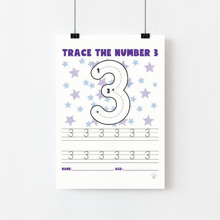 Number 3 Tracing Worksheet Printable | Kids Montessori Math Activity | Preschool Homeschool PDF - Crafty Temps