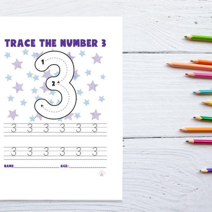 Number 3 Tracing Worksheet Printable | Kids Montessori Math Activity | Preschool Homeschool PDF - Crafty Temps