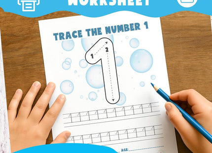 Number 1 Tracing Worksheet | Preschool Fine Motor Skills | Homeschool Printable PDF | Early Learning Tracing Activity