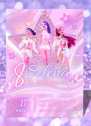 KPop Demon Hunter Birthday Invitation, Kpop Anime Invite, Printable Birthday Card for Kids