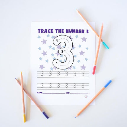 Number 3 Tracing Worksheet Printable | Kids Montessori Math Activity | Preschool Homeschool PDF - Crafty Temps