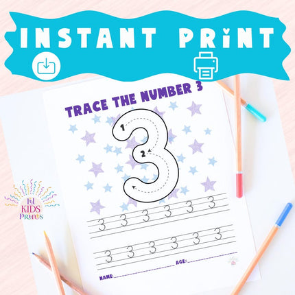 Number 3 Tracing Worksheet Printable | Kids Montessori Math Activity | Preschool Homeschool PDF - Crafty Temps