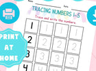 Preschool Number Tracing Worksheet 1–5 | Digital PDF | Montessori Math | Dotted Line Tracing Practice | Printable Early Learning Activity